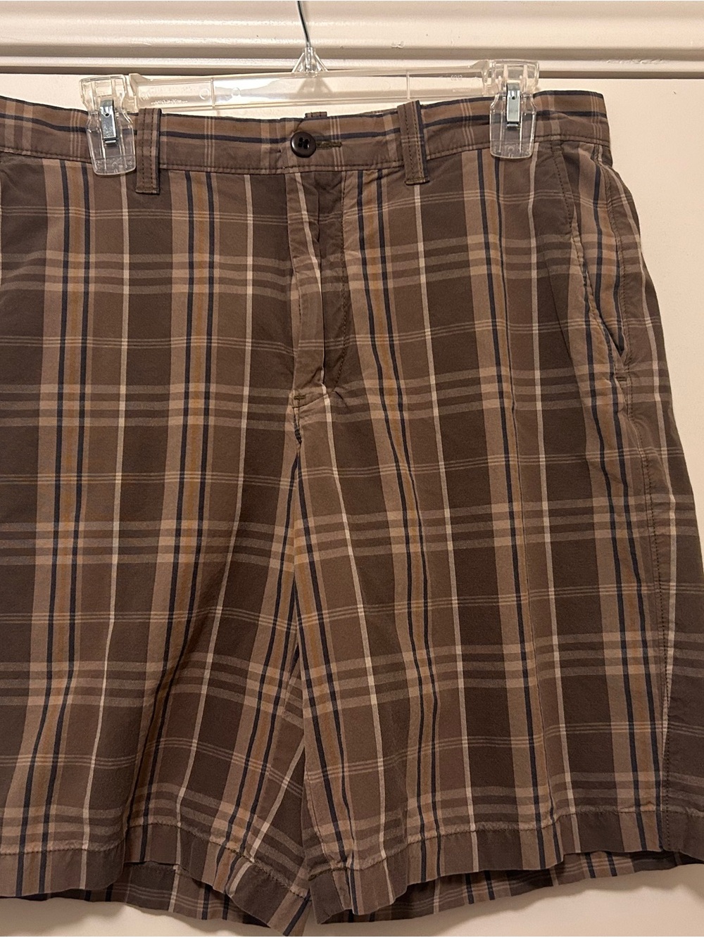 Eddie Bauer Brown Plaid Flat-Front Shorts